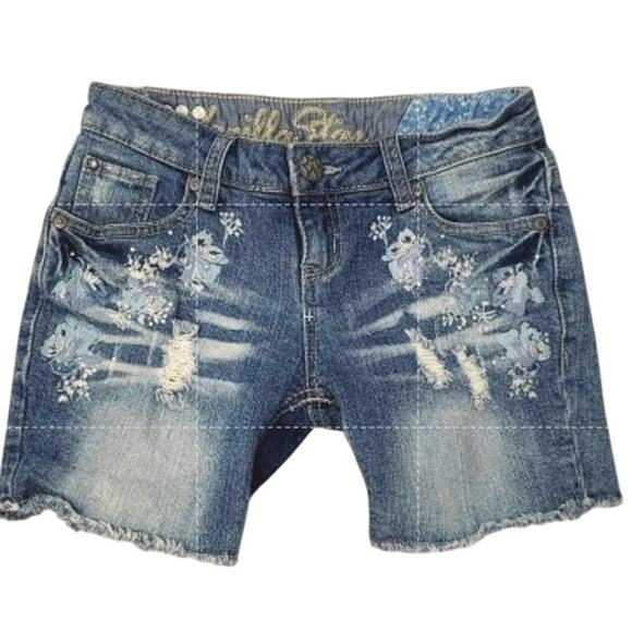 Vanilla Star Pants - Vanilla Star Embroidered Jeans Shorts Cut-off